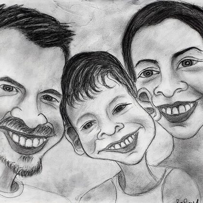 karikatúra fiatal párról A/3 méret szénceruza rajz  rendelésre készült 