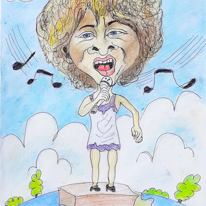 színes karikatúra rajz Tina Turnerről pasztell ceruza A/3 műszaki rajzlap