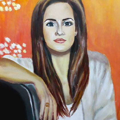 Fiatal színésznő portréja. Olaj-farost 40x50cm rendelésre készült