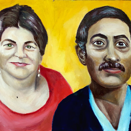 Középkorú házaspár. olaj-farost  rendelésre készült