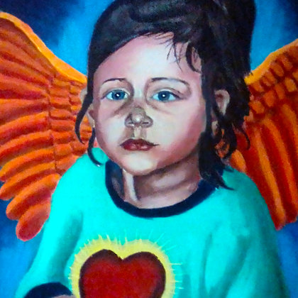 Kislányportré angyalként akril-farost 40x60cm