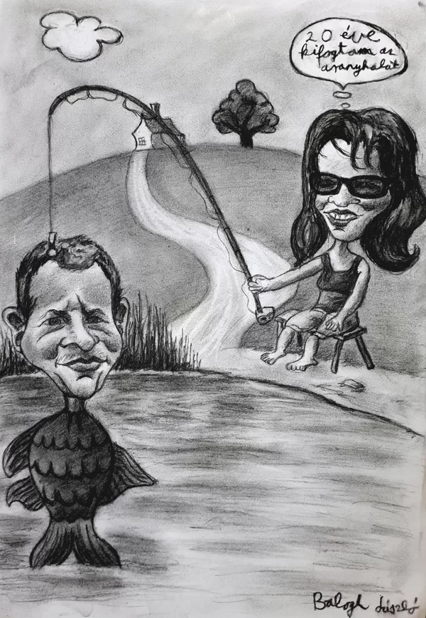 karikatúra egy fiatal párról. szénceruza, A/3 műszaki rajzlap rendelésre készült