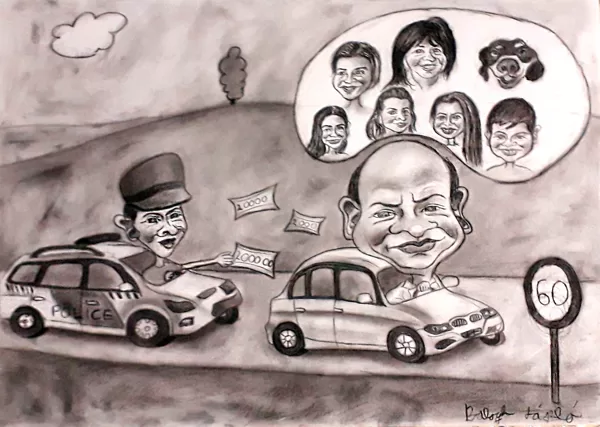 karikatúra! szénpor-szénceruza A/2-es műszaki rajzlap  rendelésre készült