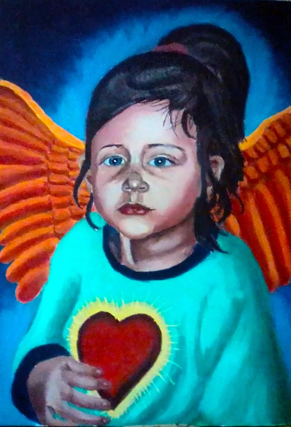 Kislányportré angyalként akril-farost 40x60cm