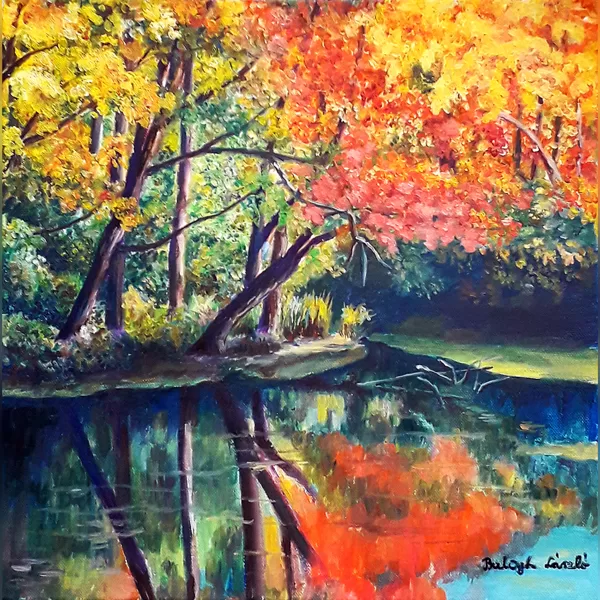Tóparti ősz Olaj-farost 40x40cm